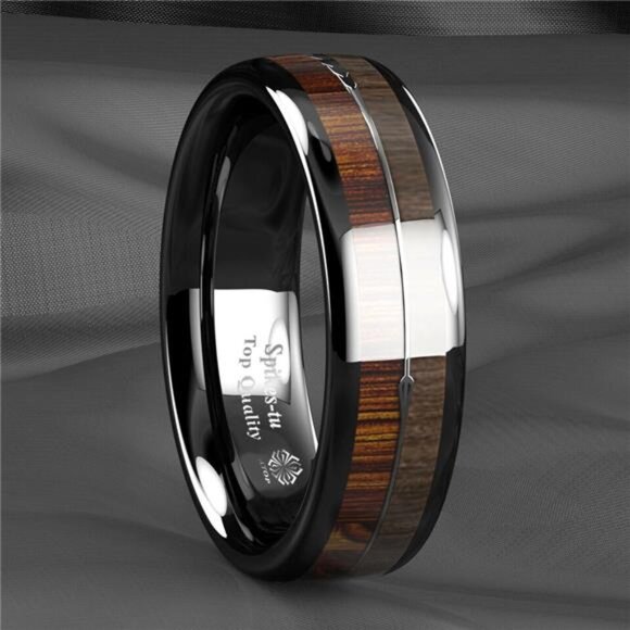 6mm Black Wood Arrow Men's Wedding Band Ring - Perfect for Weddings, Engagements - Picture 5 of 5